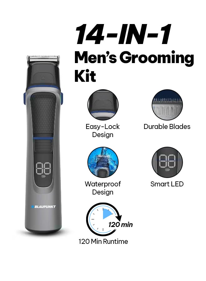 Blaupunkt 14-In-1 Men’s Grooming Kit Beard Trimmer Nose Hair Body Groomer With Micro Shaver, Multiple Guide Combs, USB-C Fast Rechargeable, LCD Display, Long Battery Runtime, Precision Styling Tools – SRM614 - Image 1